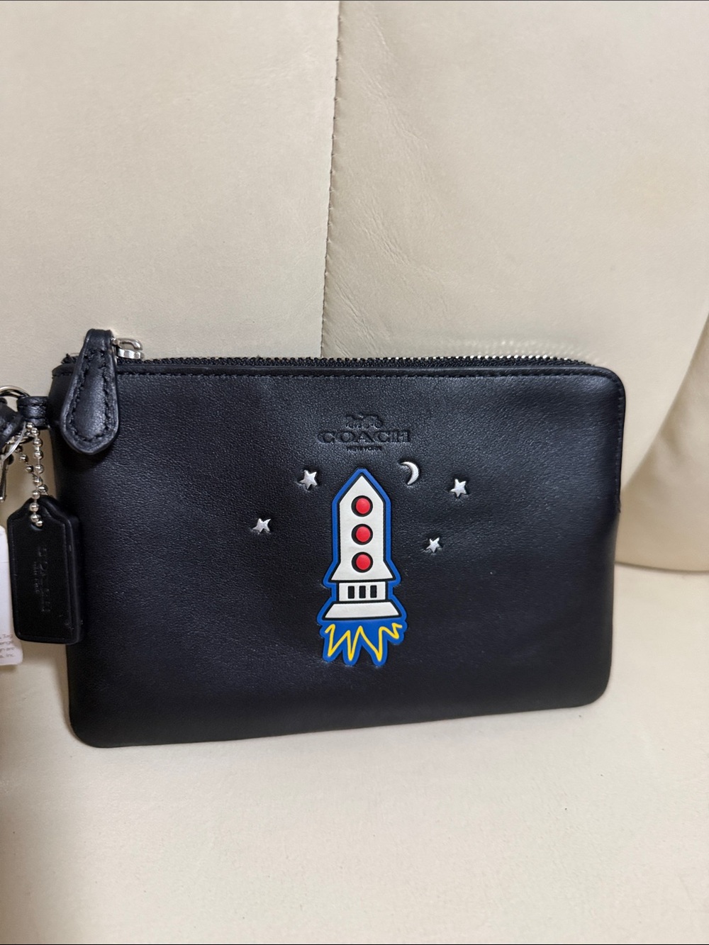 Coach Black Leather Wristlet with Rocket Patch - Picture 2 of 12